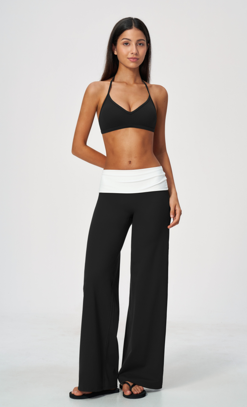 Mary Contrast Foldover Waist Wide Leg Pant