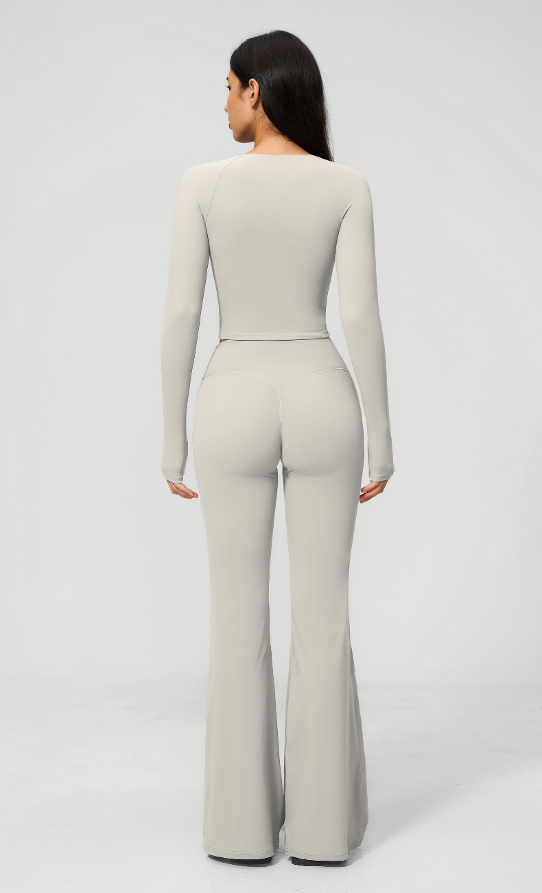 Leah V-Neck Long Sleeve Flare Leggings Workout Set