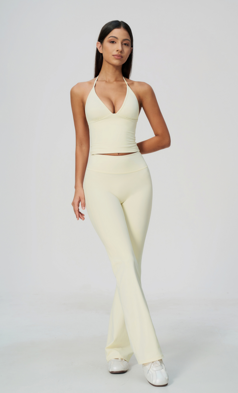 Dolce V-Neck Halter Open Back Tank Flare Leggings Workout Set