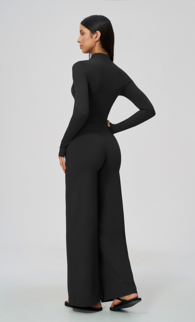 Talia Throw & Go Half Zip Wide Leg Jumpsuit