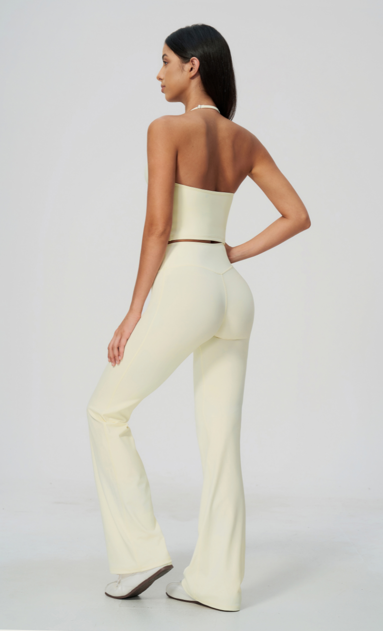 Dolce V-Neck Halter Open Back Tank Flare Leggings Workout Set