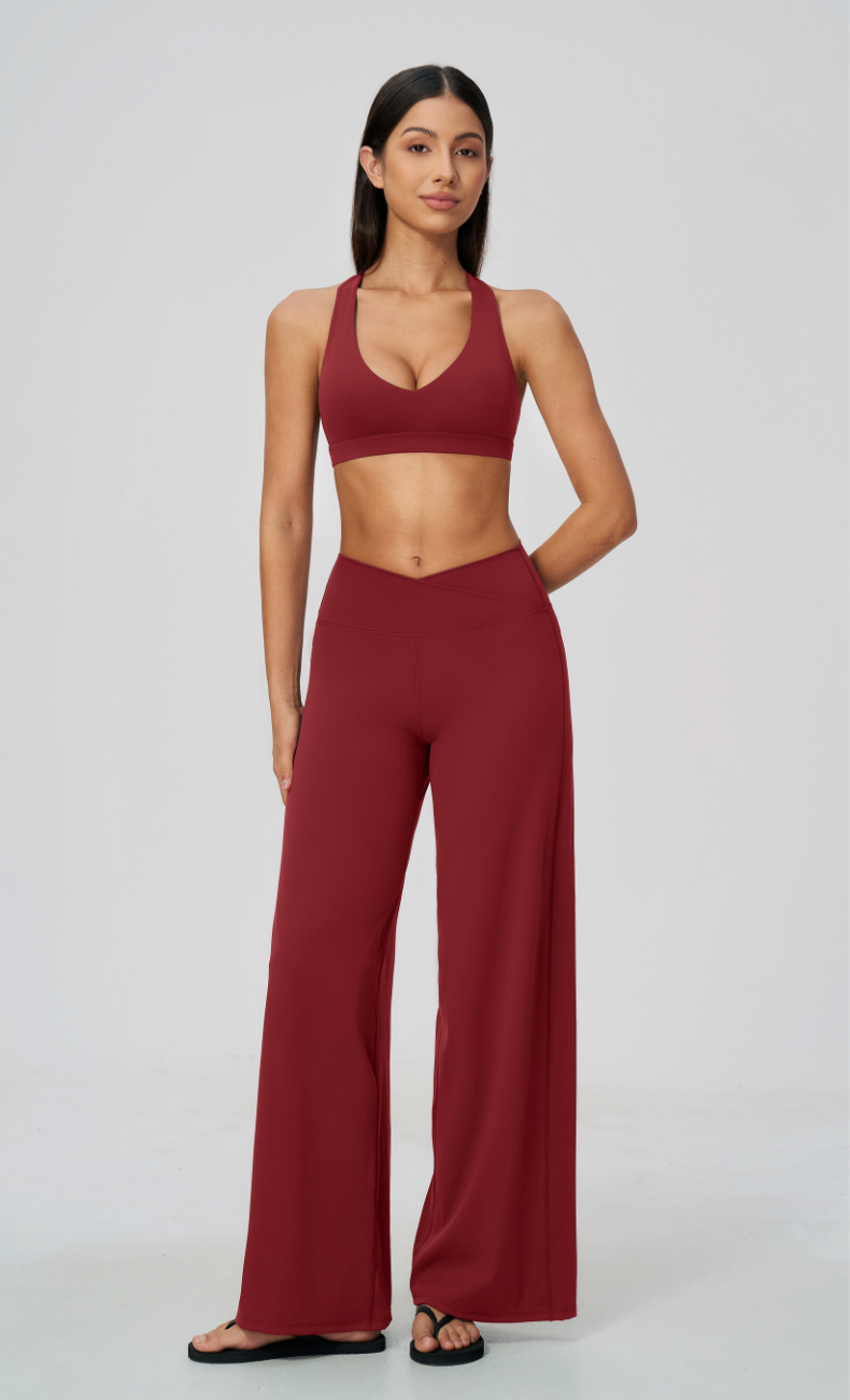 Priscilla V-Neck Open Back Wide Leg Workout Set
