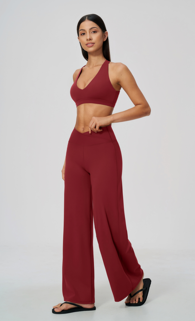 Priscilla V-Neck Open Back Wide Leg Workout Set