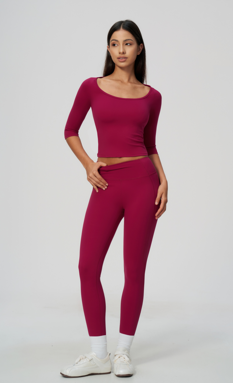 Dolce Scoop Neck 3/4 Sleeve High Waisted Leggings Workout Set