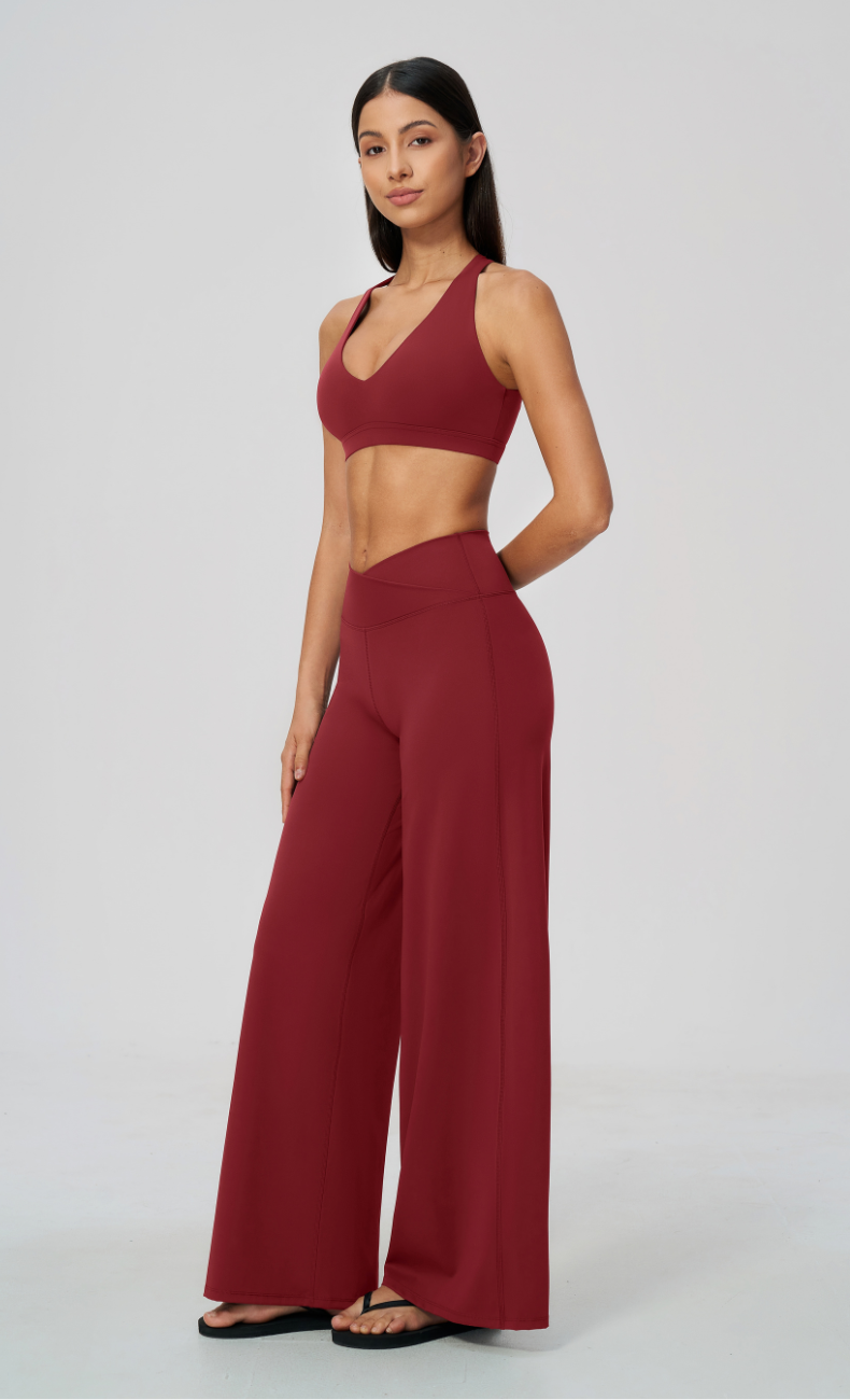 Priscilla V-Neck Open Back Wide Leg Workout Set