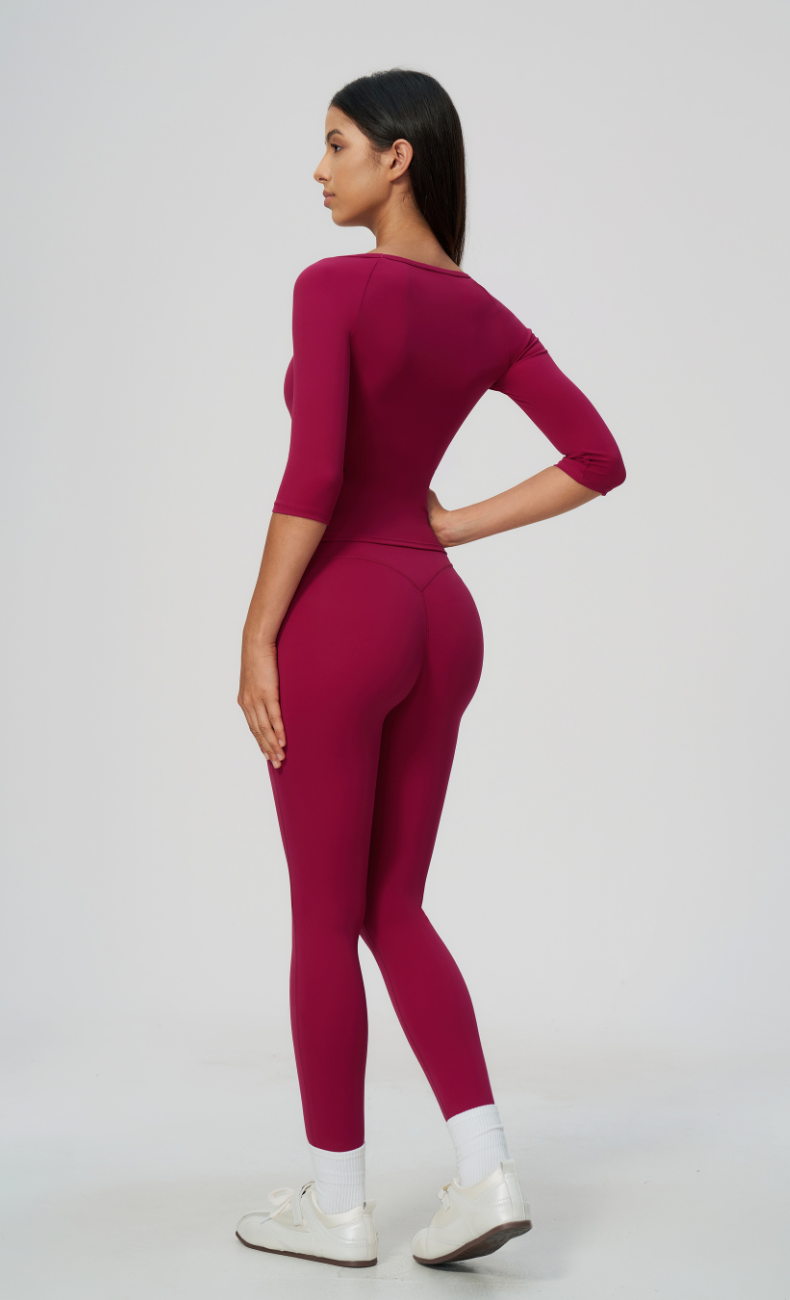 Dolce Scoop Neck 3/4 Sleeve High Waisted Leggings Workout Set