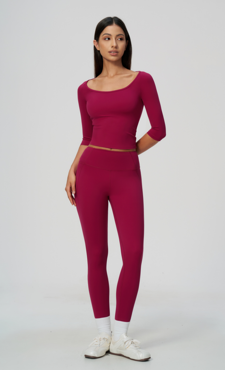 Dolce Scoop Neck 3/4 Sleeve High Waisted Leggings Workout Set