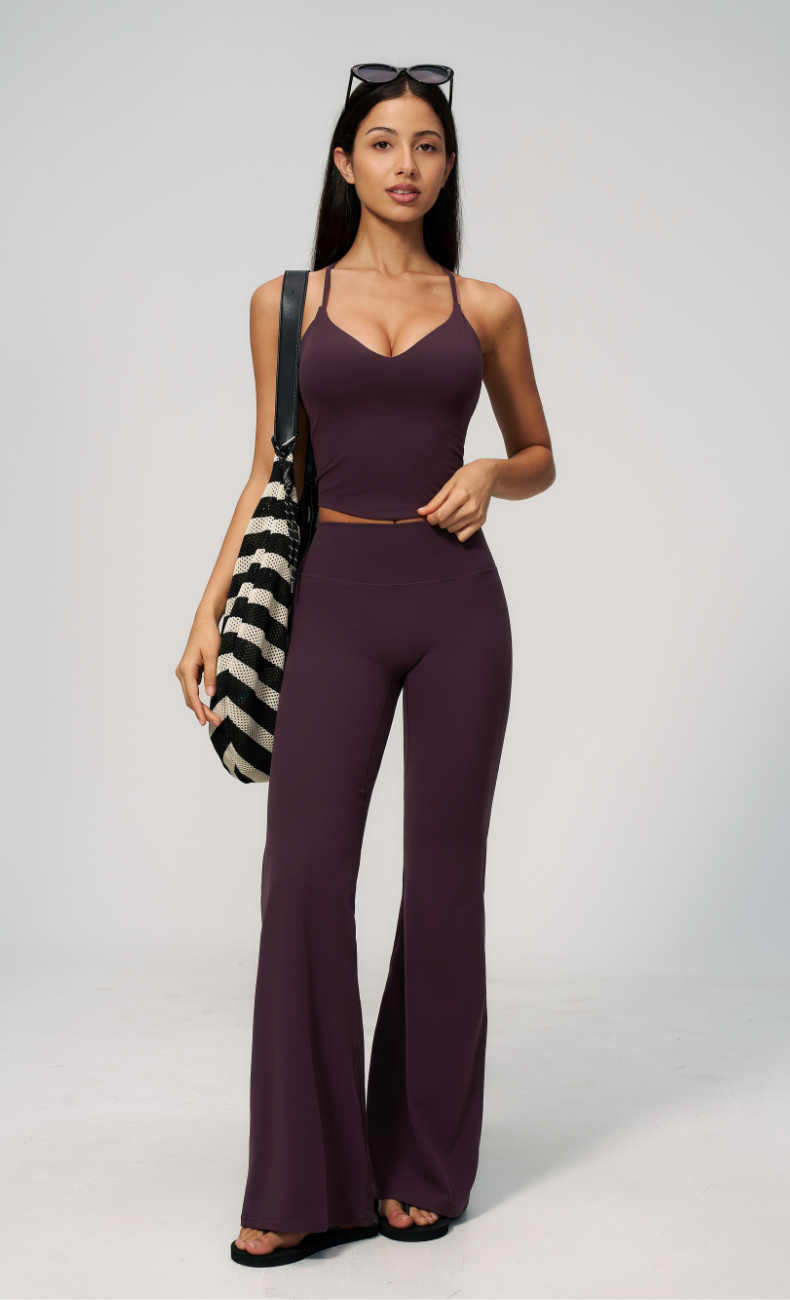 Leah V-Neck Cami High Waisted Flare Leggings Workout Set
