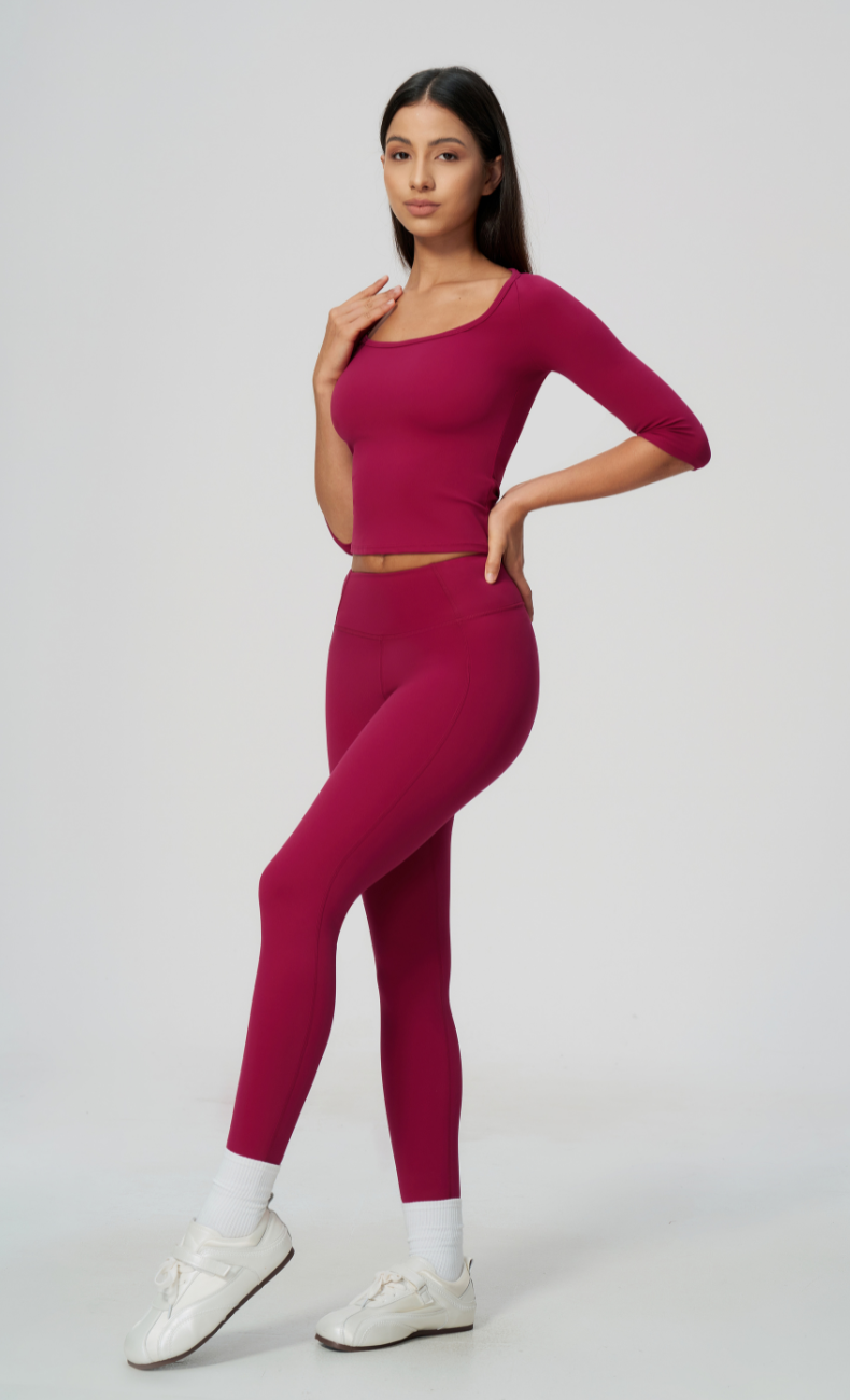 Dolce Scoop Neck 3/4 Sleeve High Waisted Leggings Workout Set