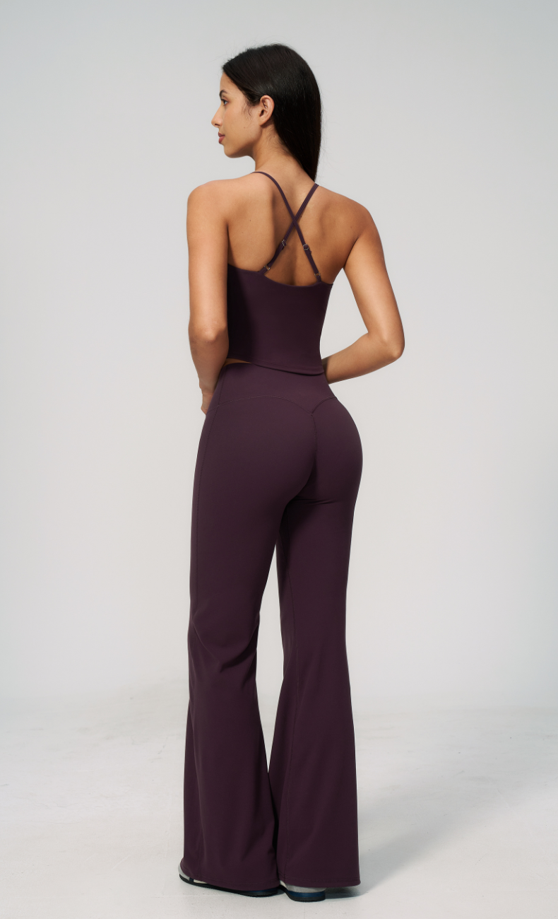 Leah V-Neck Cami High Waisted Flare Leggings Workout Set