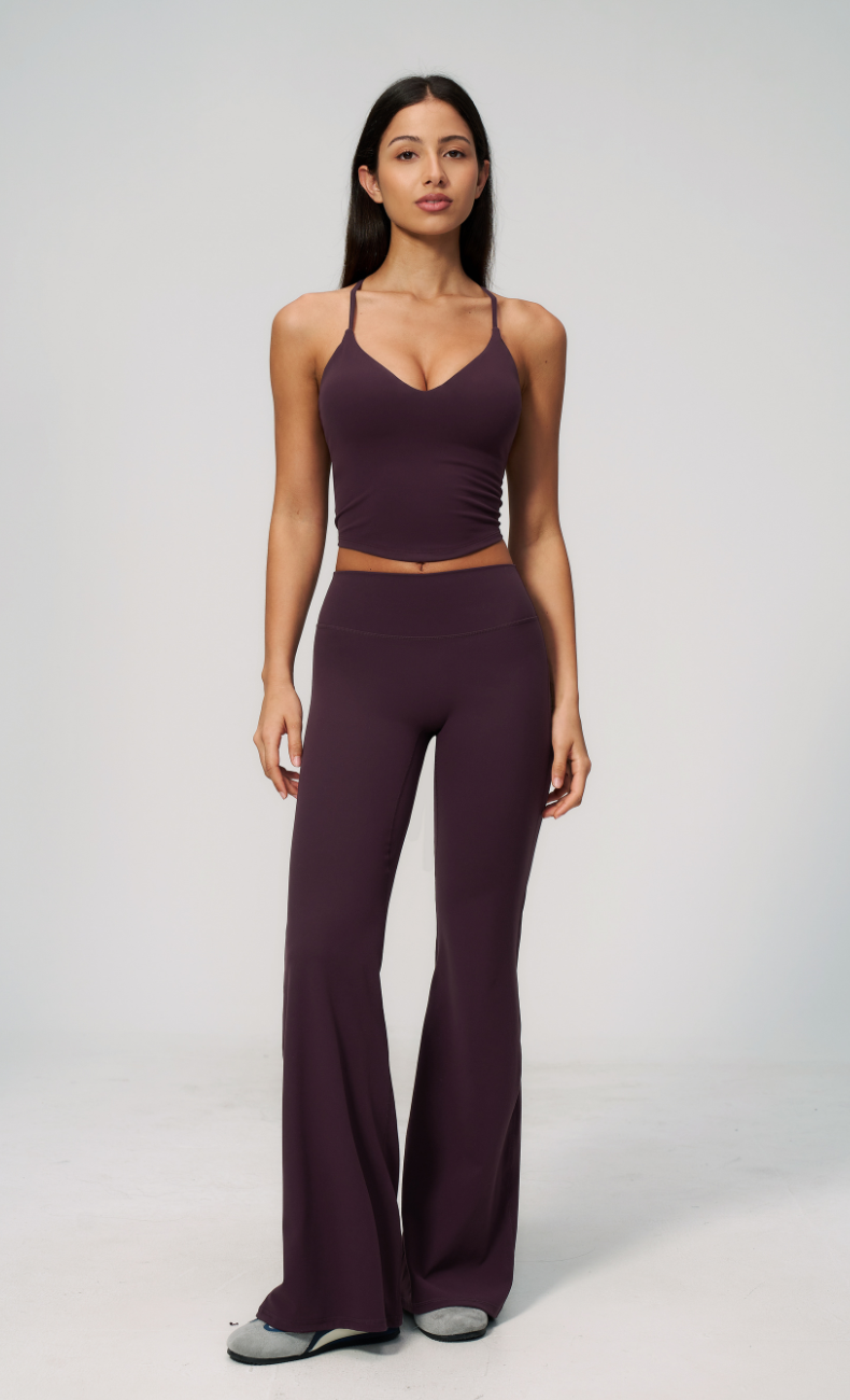 Leah V-Neck Cami High Waisted Flare Leggings Workout Set