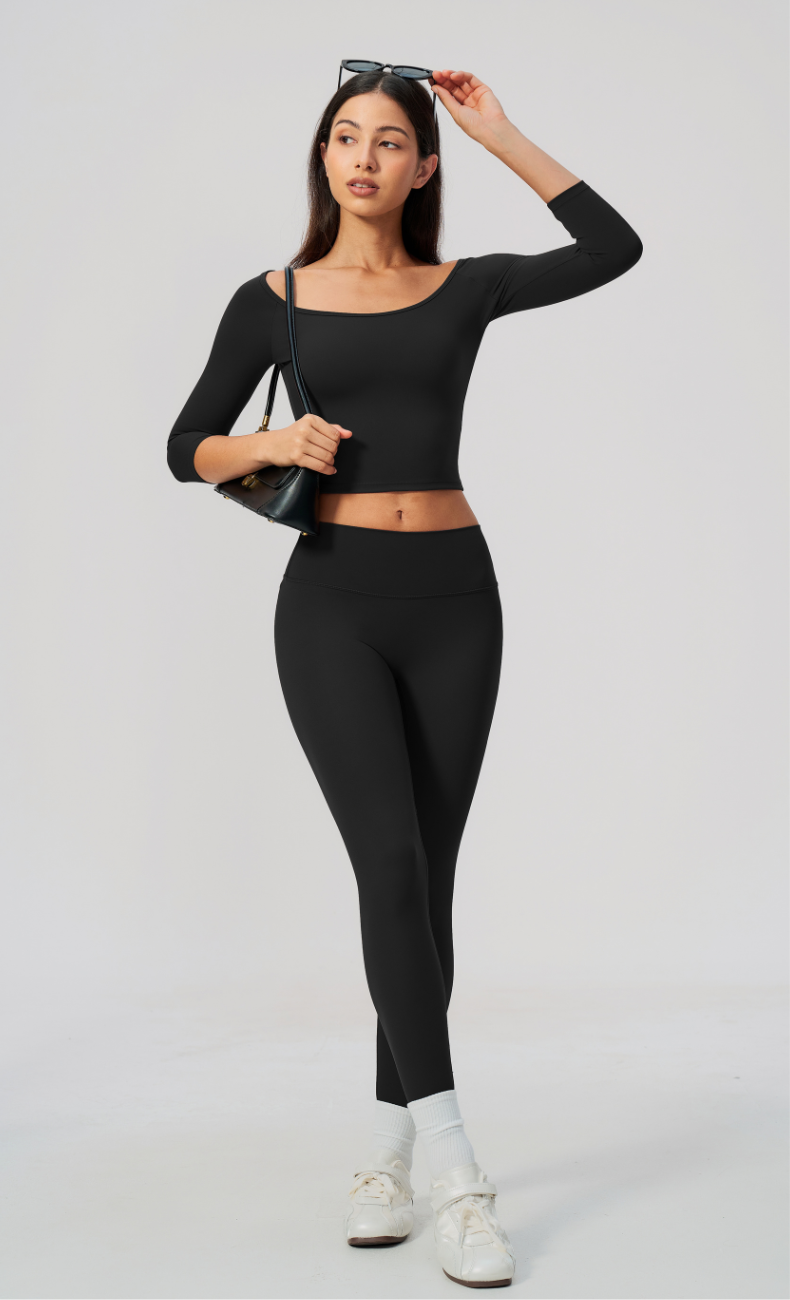 Dolce Scoop Neck 3/4 Sleeve High Waisted Leggings Workout Set