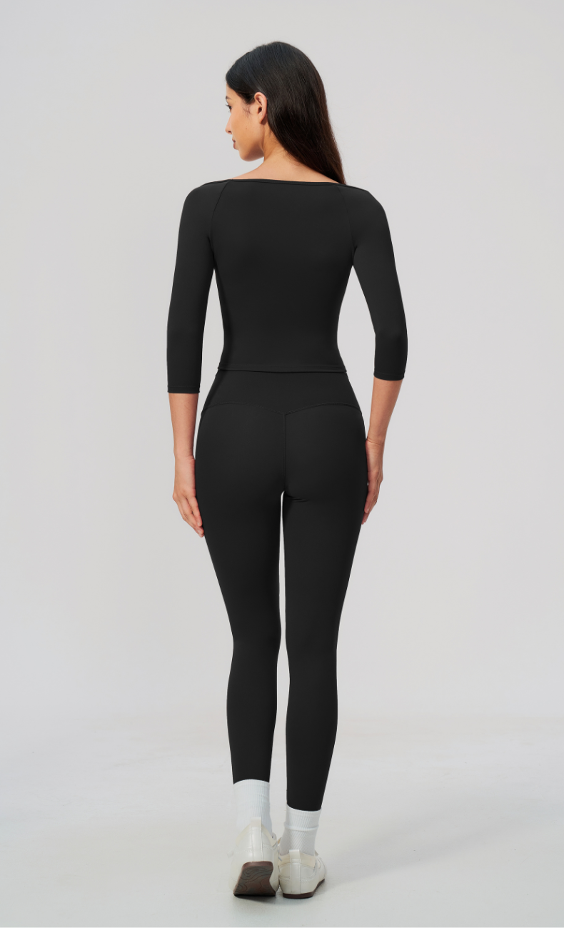 Dolce Scoop Neck 3/4 Sleeve High Waisted Leggings Workout Set