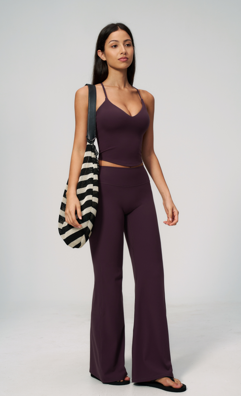 Leah V-Neck Cami High Waisted Flare Leggings Workout Set