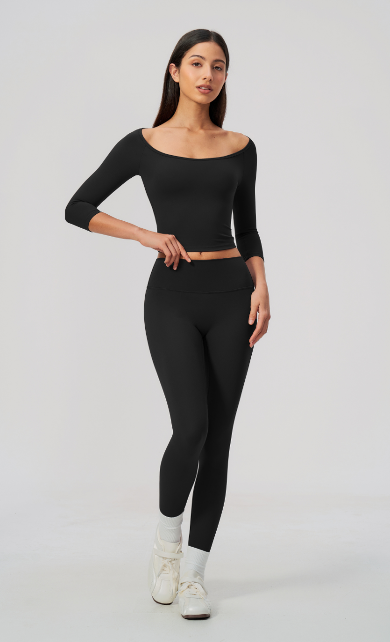 Dolce Scoop Neck 3/4 Sleeve High Waisted Leggings Workout Set