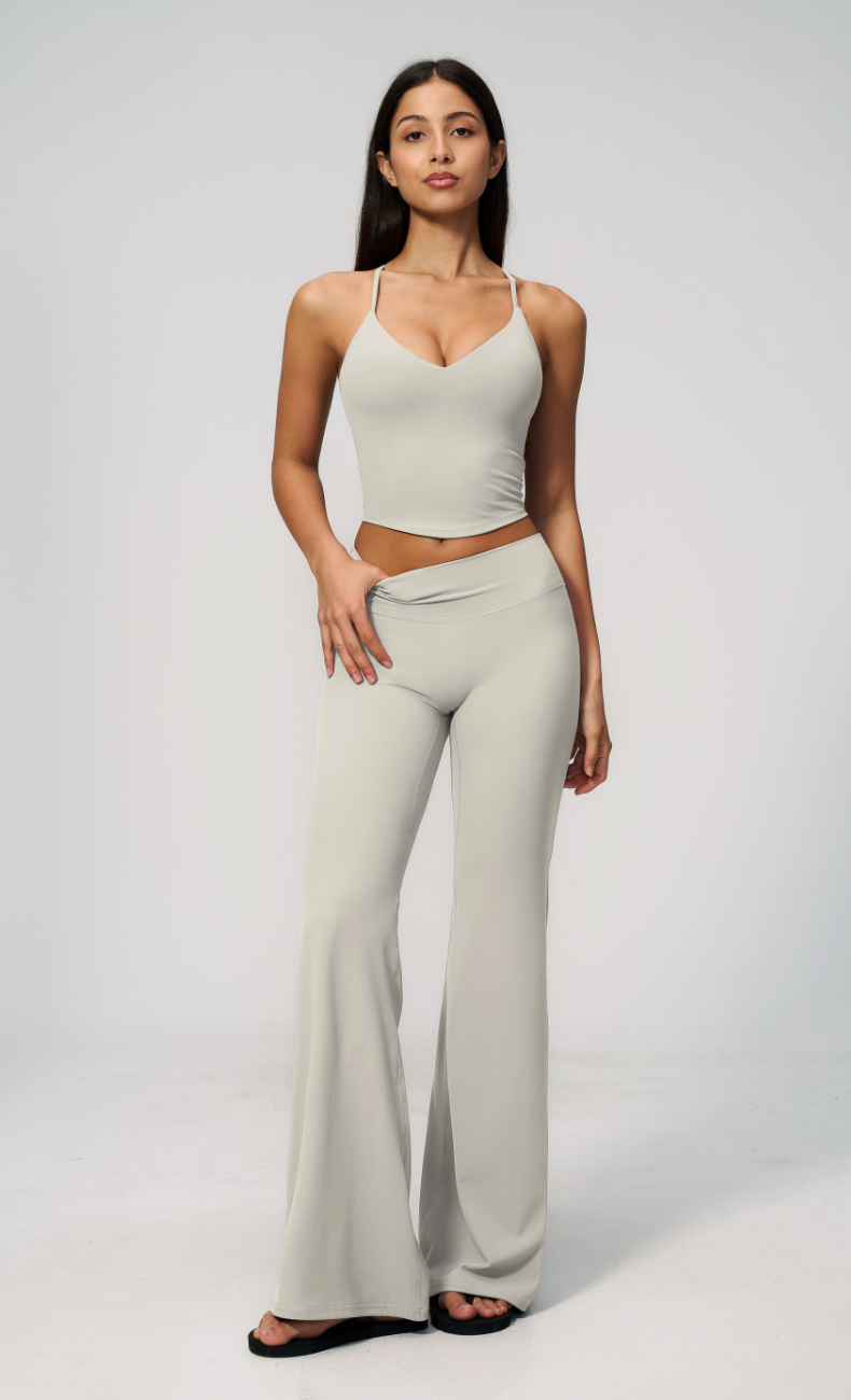 Leah V-Neck Cami High Waisted Flare Leggings Workout Set