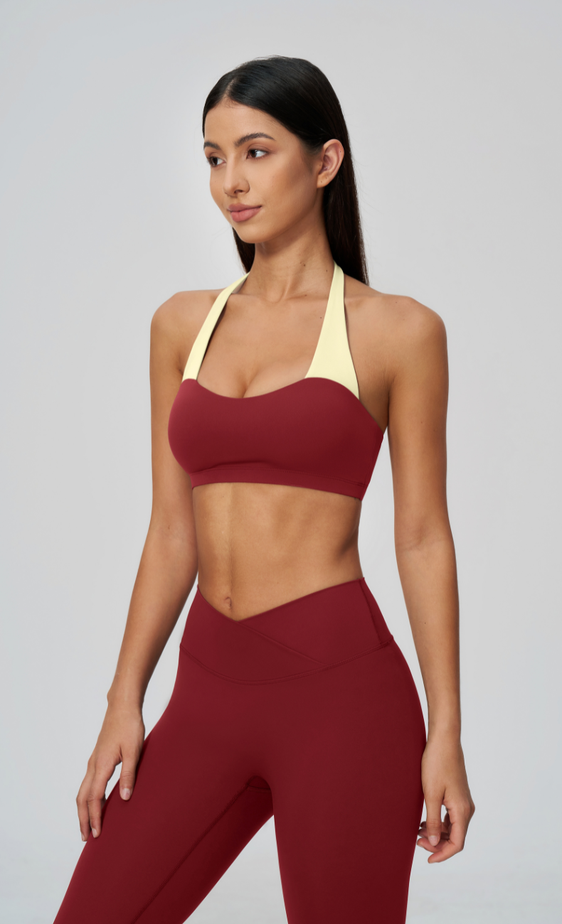 Priscilla Contrast Halter Sports Bra V-Waist Leggings Workout Set