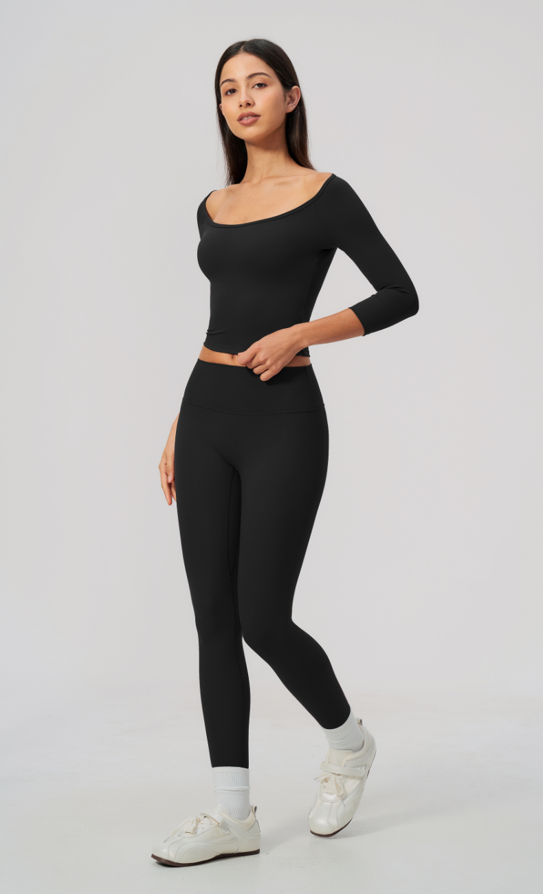 Dolce Scoop Neck 3/4 Sleeve High Waisted Leggings Workout Set