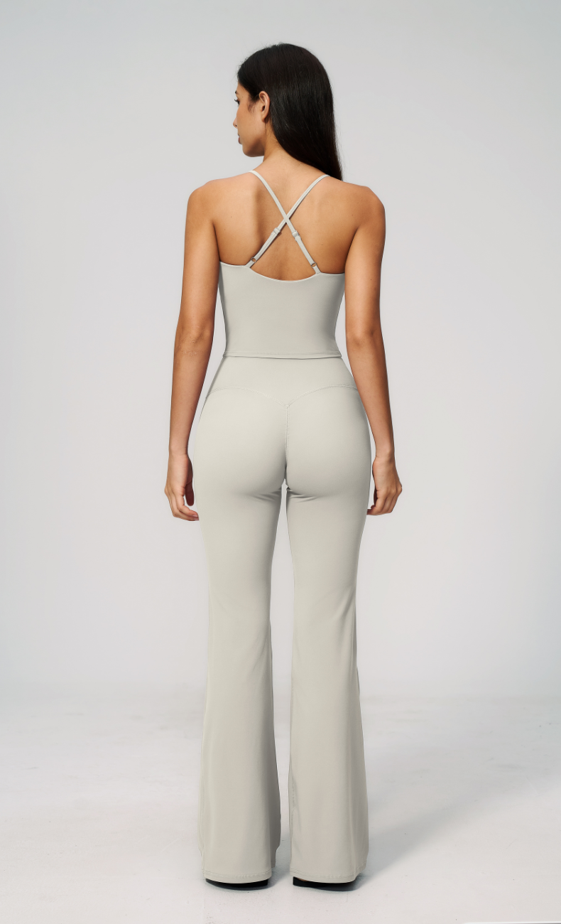 Leah V-Neck Cami High Waisted Flare Leggings Workout Set