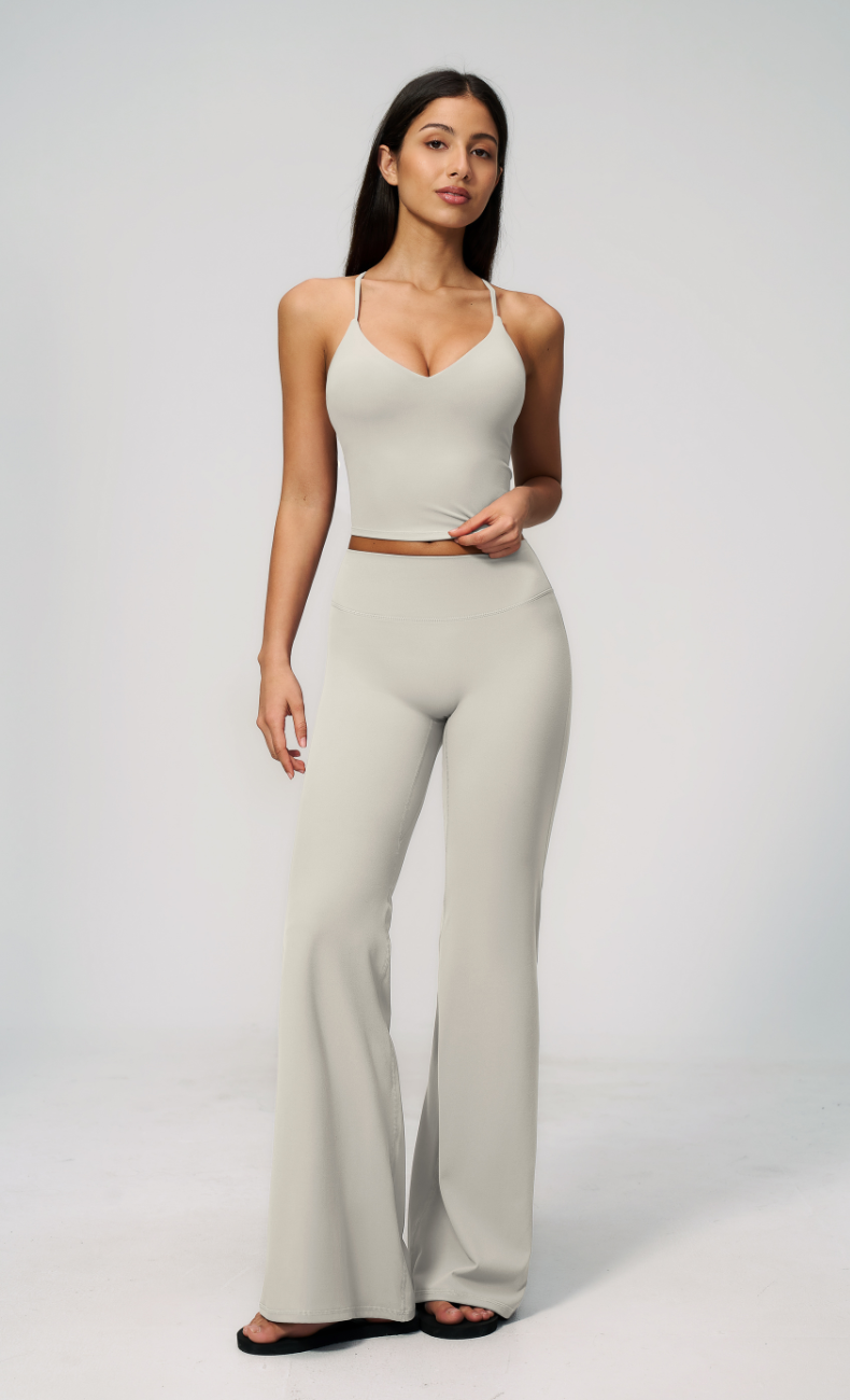 Leah V-Neck Cami High Waisted Flare Leggings Workout Set