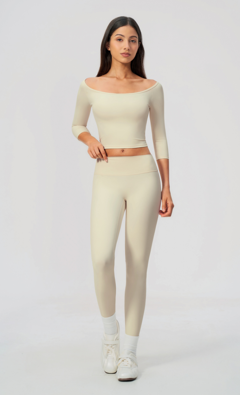 Dolce Scoop Neck 3/4 Sleeve High Waisted Leggings Workout Set