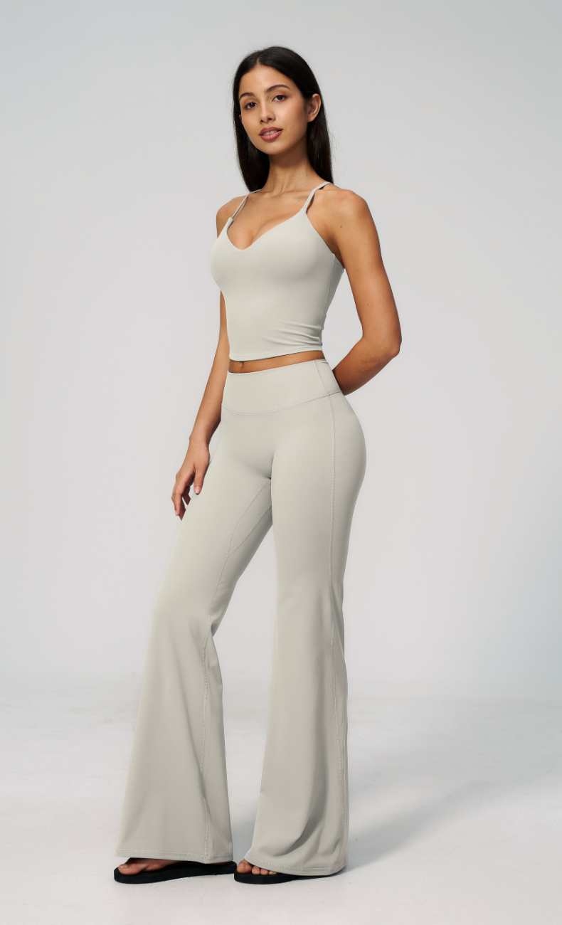 Leah V-Neck Cami High Waisted Flare Leggings Workout Set