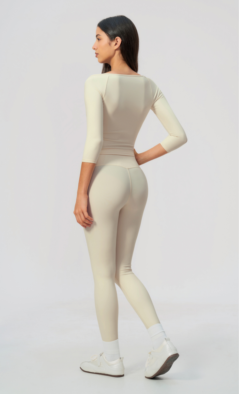 Dolce Scoop Neck 3/4 Sleeve High Waisted Leggings Workout Set
