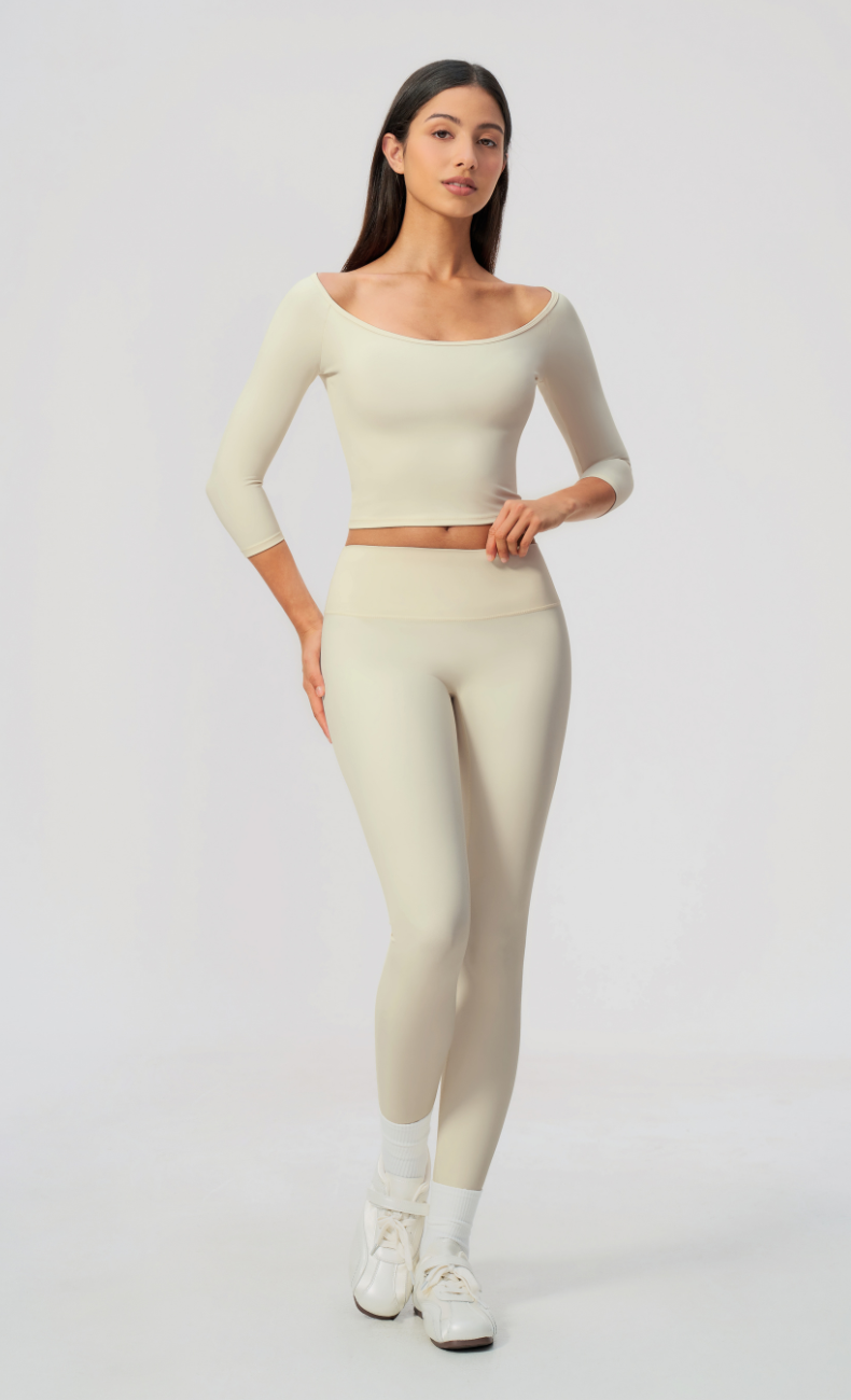 Dolce Scoop Neck 3/4 Sleeve High Waisted Leggings Workout Set