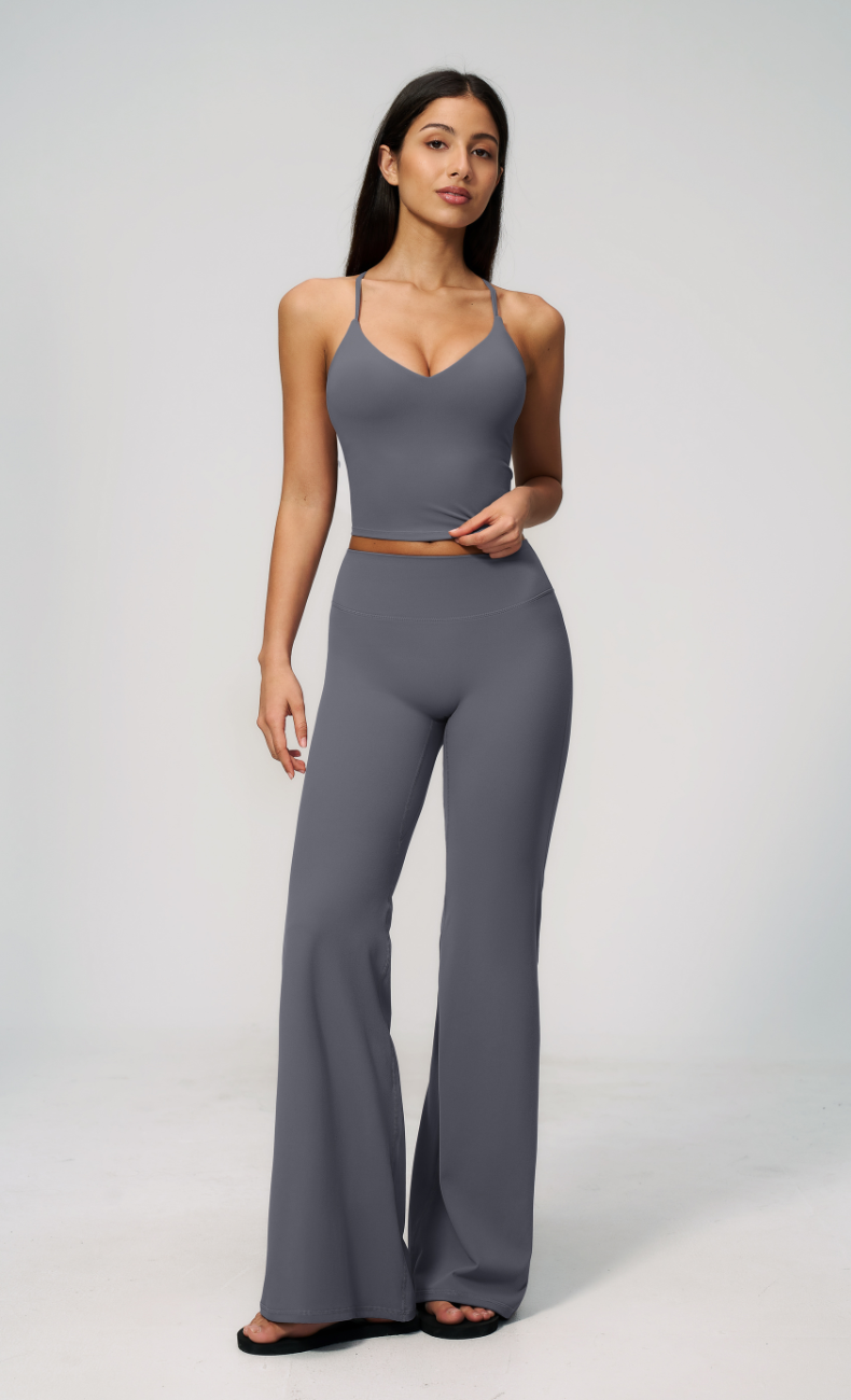 Leah V-Neck Cami High Waisted Flare Leggings Workout Set