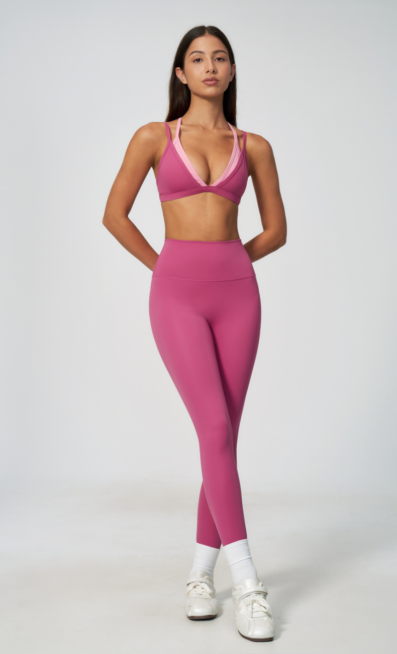 Darcy Layered Sports Bra High Waisted Leggings Workout Set