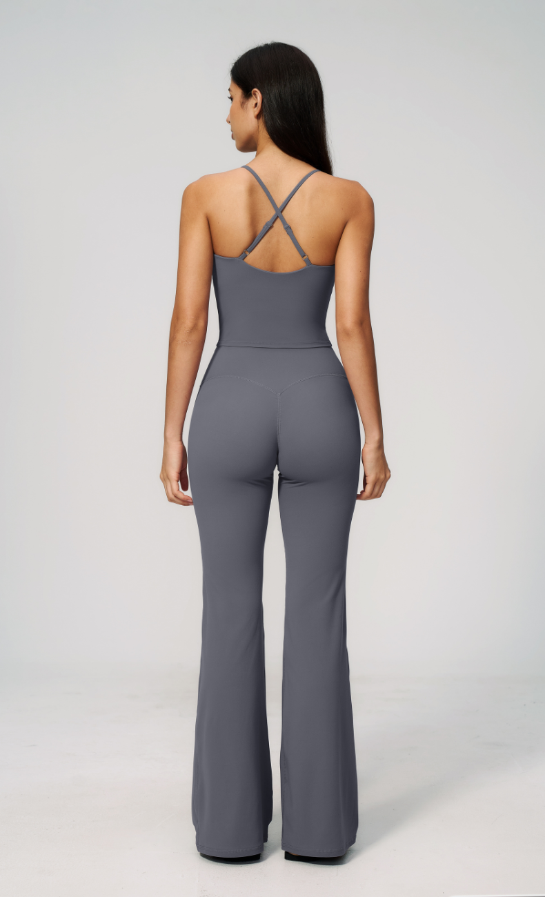 Leah V-Neck Cami High Waisted Flare Leggings Workout Set