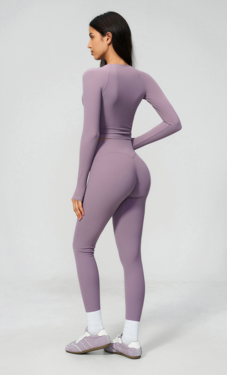 Leah V-Neck Long Sleeve Leggings Workout Set