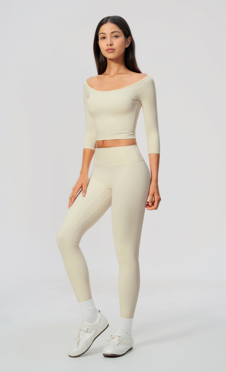 Dolce Scoop Neck 3/4 Sleeve High Waisted Leggings Workout Set