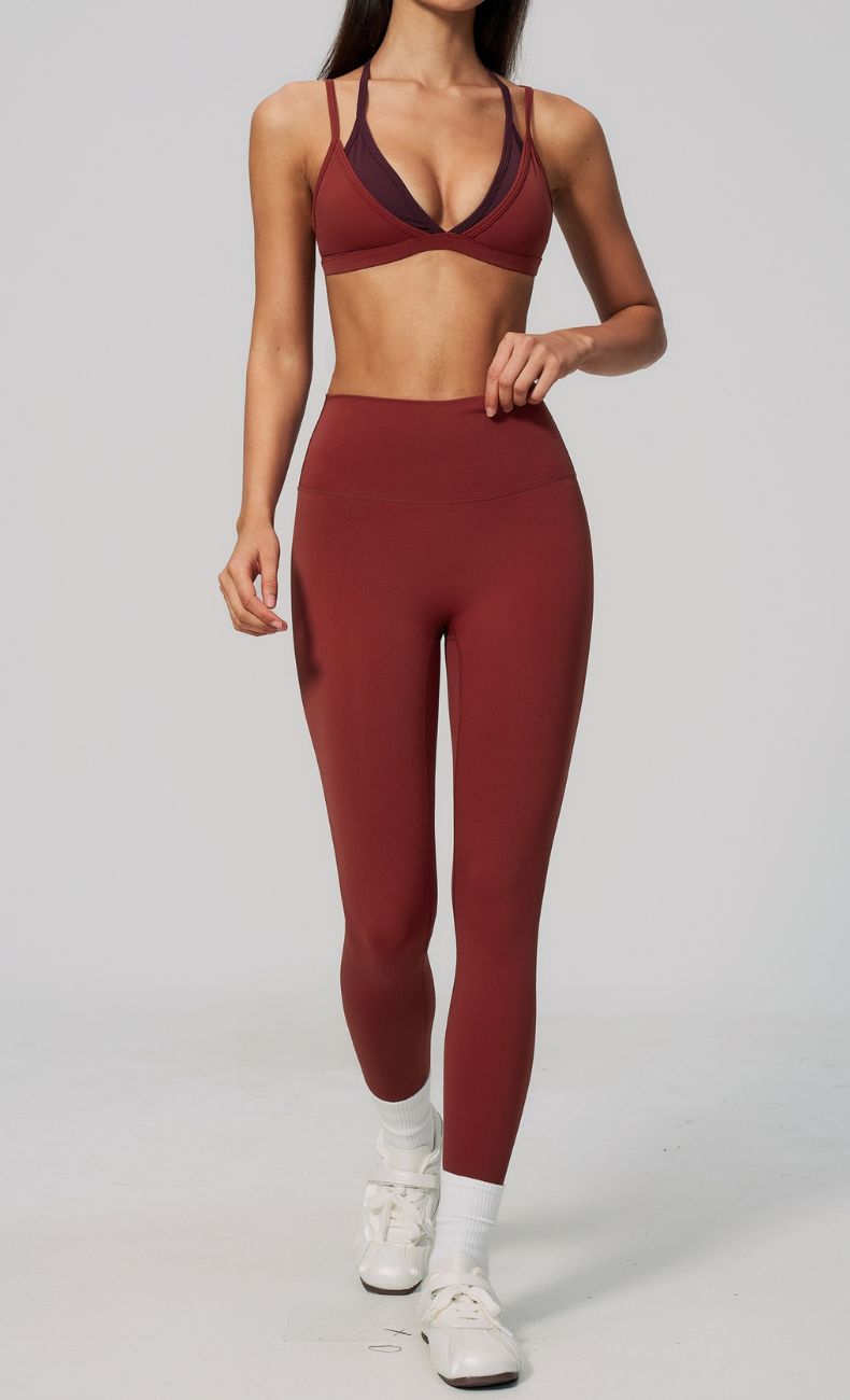 Darcy Layered Sports Bra High Waisted Leggings Workout Set