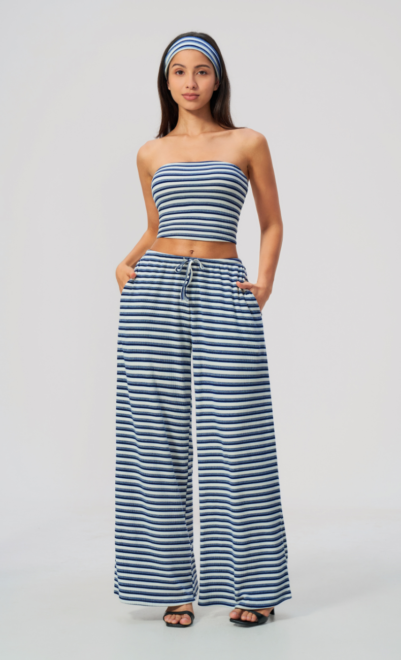 Alix Striped Bandeau 2-Piece Lounge Pants Set