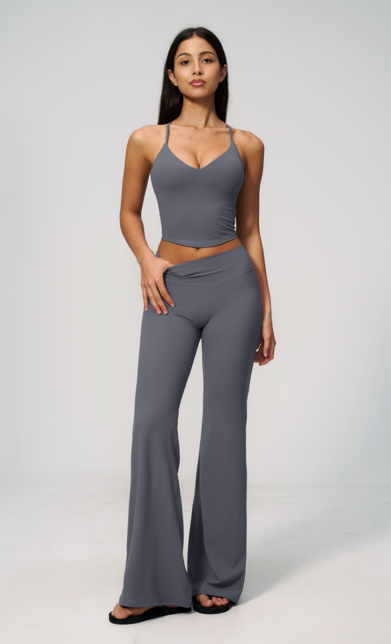 Leah V-Neck Cami High Waisted Flare Leggings Workout Set