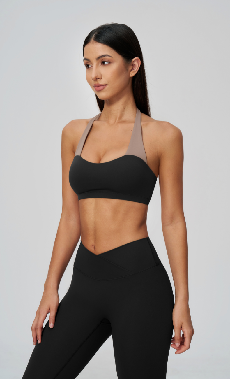 Priscilla Contrast Halter Sports Bra V-Waist Leggings Workout Set