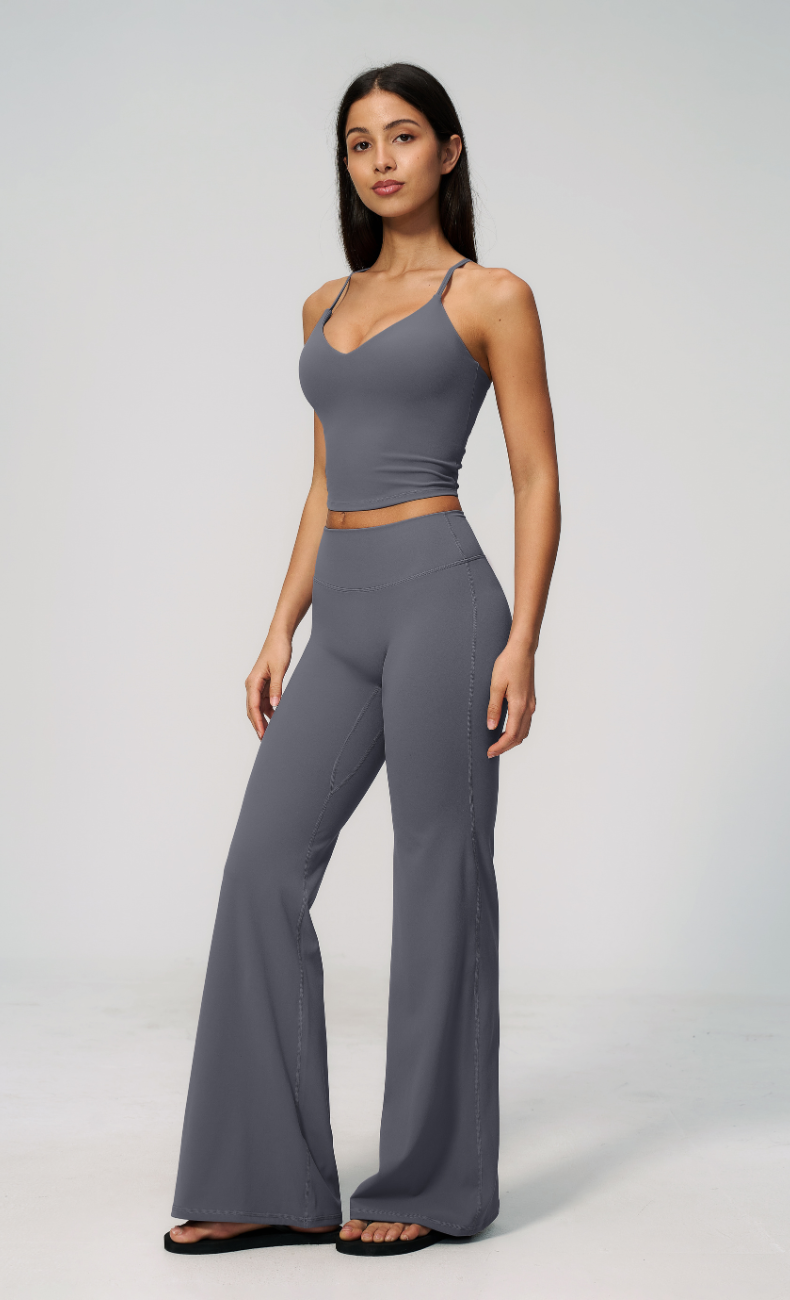 Leah V-Neck Cami High Waisted Flare Leggings Workout Set