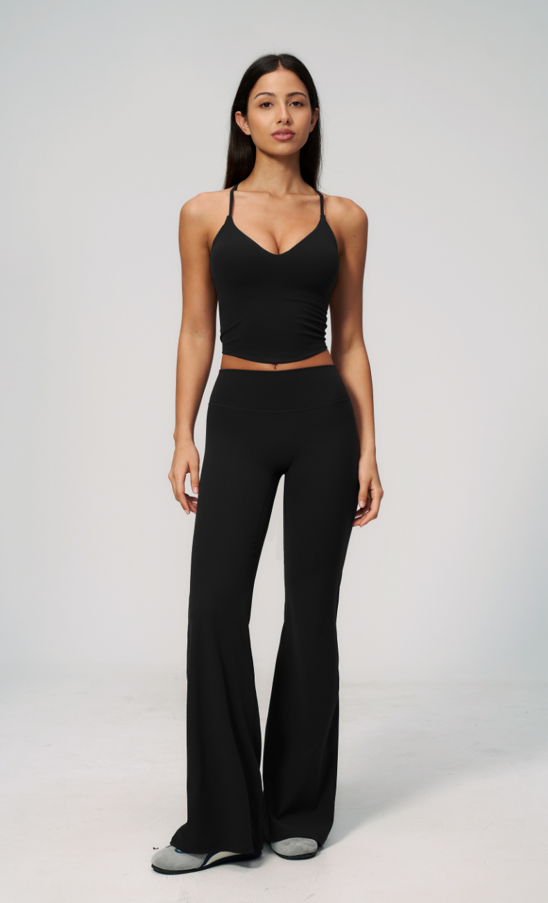 Leah V-Neck Cami High Waisted Flare Leggings Workout Set