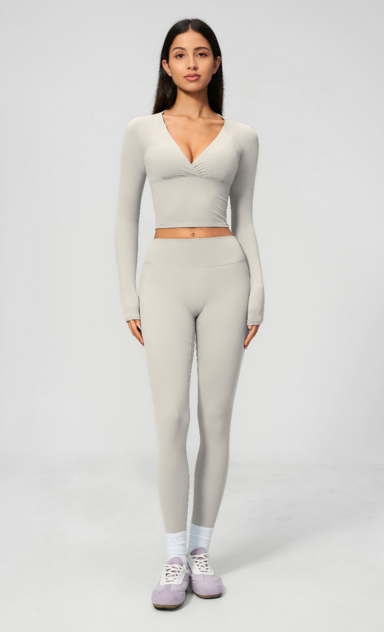 Leah V-Neck Long Sleeve Leggings Workout Set