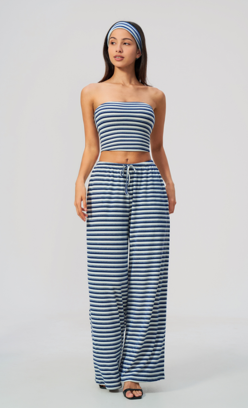 Alix Striped Bandeau 2-Piece Lounge Pants Set
