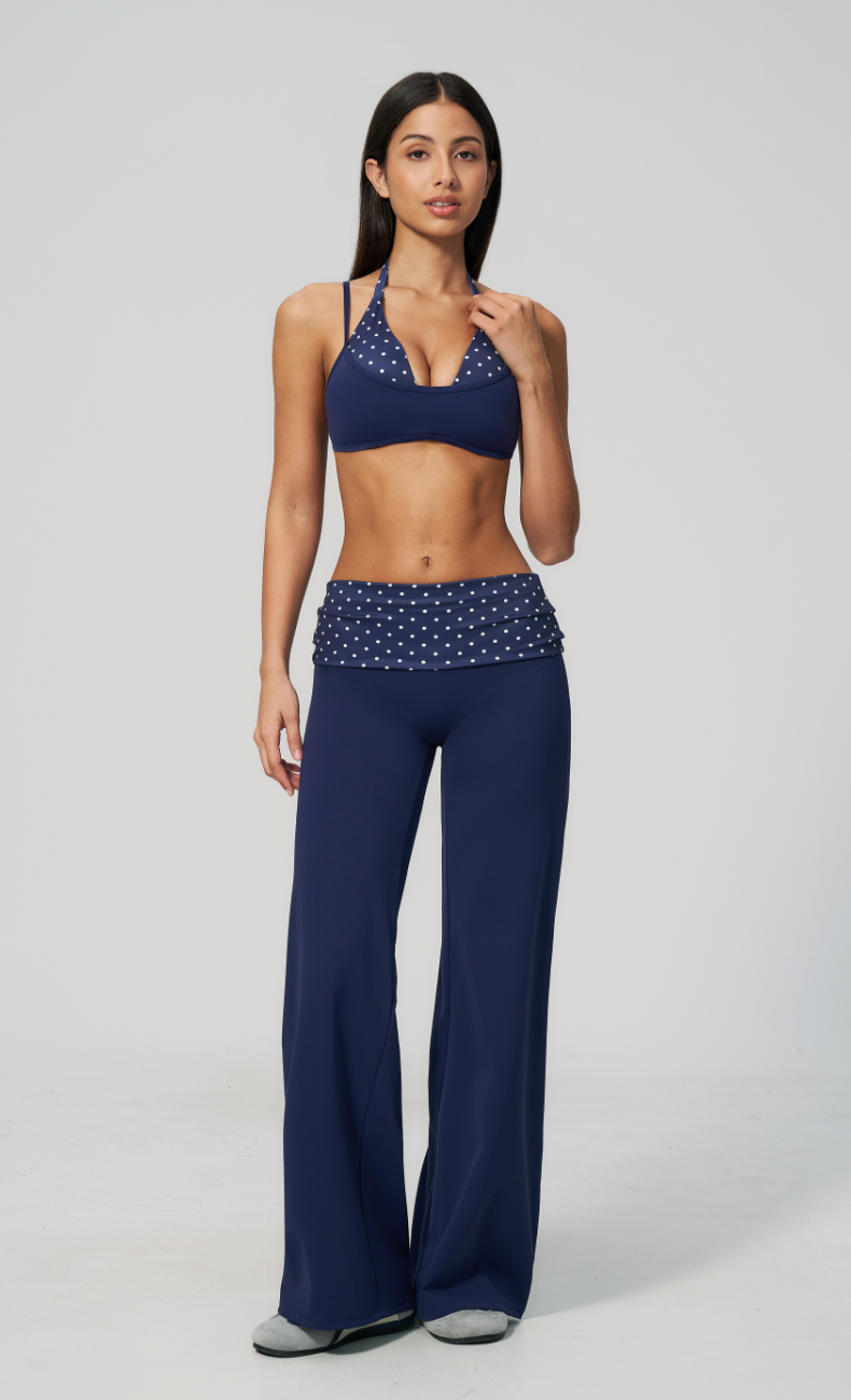 Chloe Polka Dot Layered Halter Sports Bra Wide Leg Matching Set