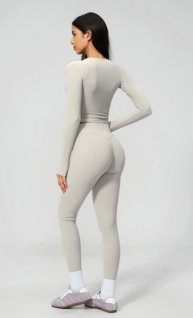 Leah V-Neck Long Sleeve Leggings Workout Set