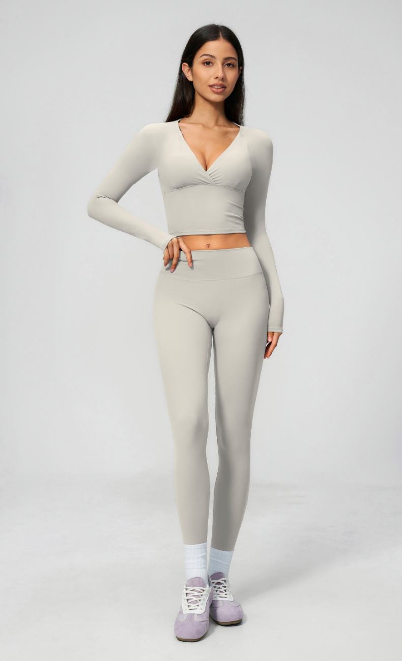 Leah V-Neck Long Sleeve Leggings Workout Set