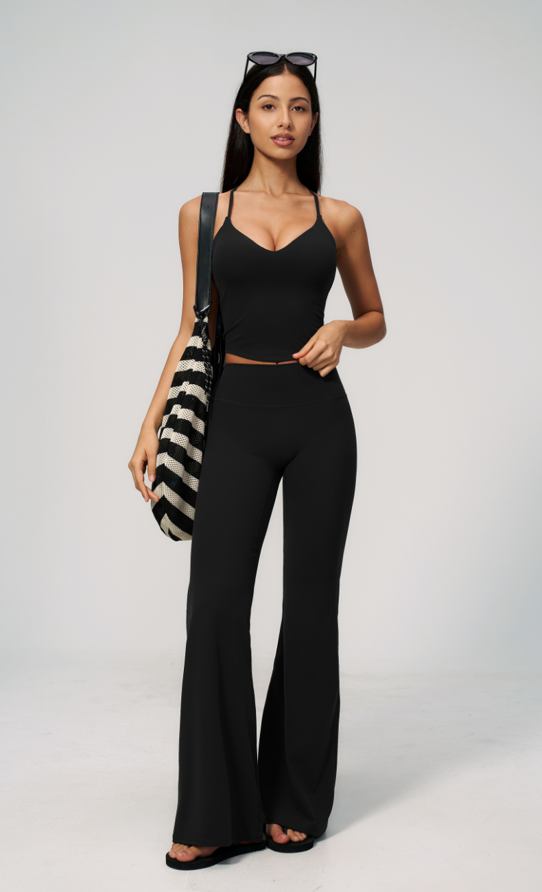 Leah V-Neck Cami High Waisted Flare Leggings Workout Set