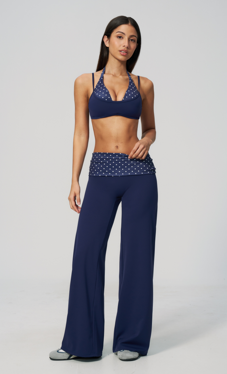 Chloe Polka Dot Layered Halter Sports Bra Wide Leg Matching Set