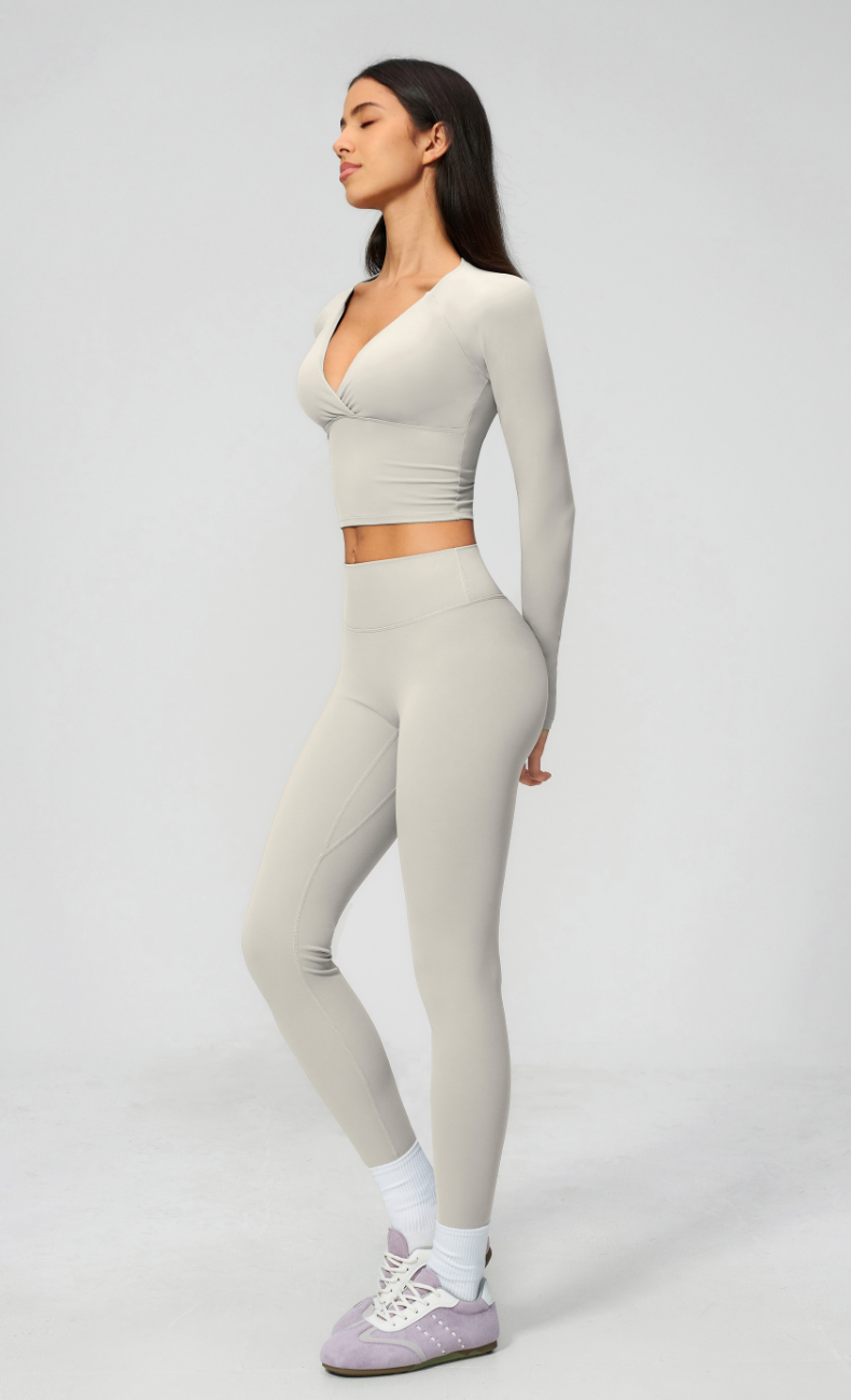 Leah V-Neck Long Sleeve Leggings Workout Set