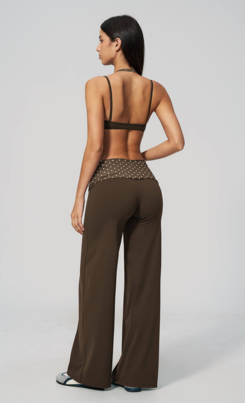Chloe Polka Dot Layered Halter Sports Bra Wide Leg Matching Set