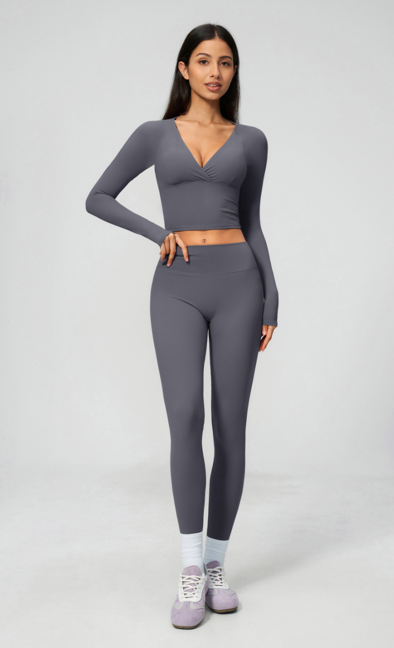 Leah V-Neck Long Sleeve Leggings Workout Set