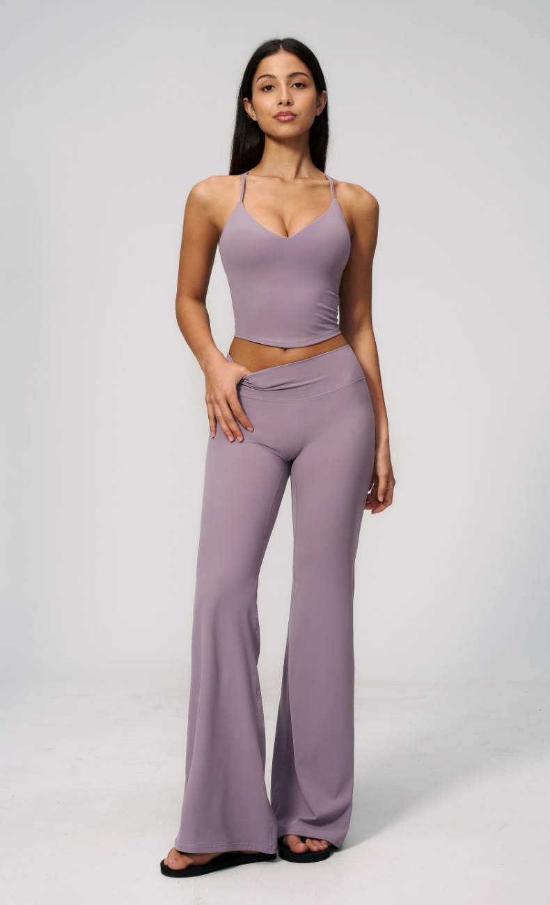 Leah V-Neck Cami High Waisted Flare Leggings Workout Set